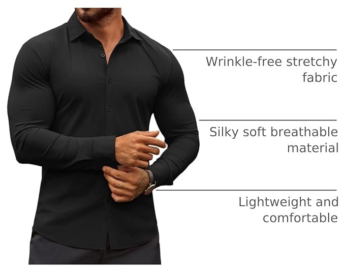 COOFANDY Men's Muscle Fit Dress Shirts Wrinkle-Free Long Sleeve Casual Button Down Shirts - Image 3